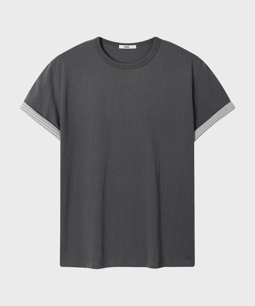 LEIRE Striped Layered Roll-Up T-Shirt [Charcoal]
