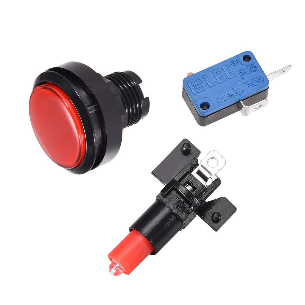 Uxcell Игровые кнопки-толкатели, 46 мм, круглые, с LED-подсветкой 12 В, с микропереключателем, для аркадных видеоигр, 5 цветов, 5 шт.