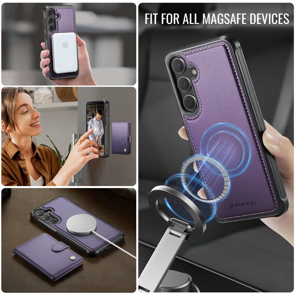 For Samsung Galaxy S25+ Case JEEHOOD J09 RFID Blocking Card Holder Leather Back Phone Cover Magnetic Case