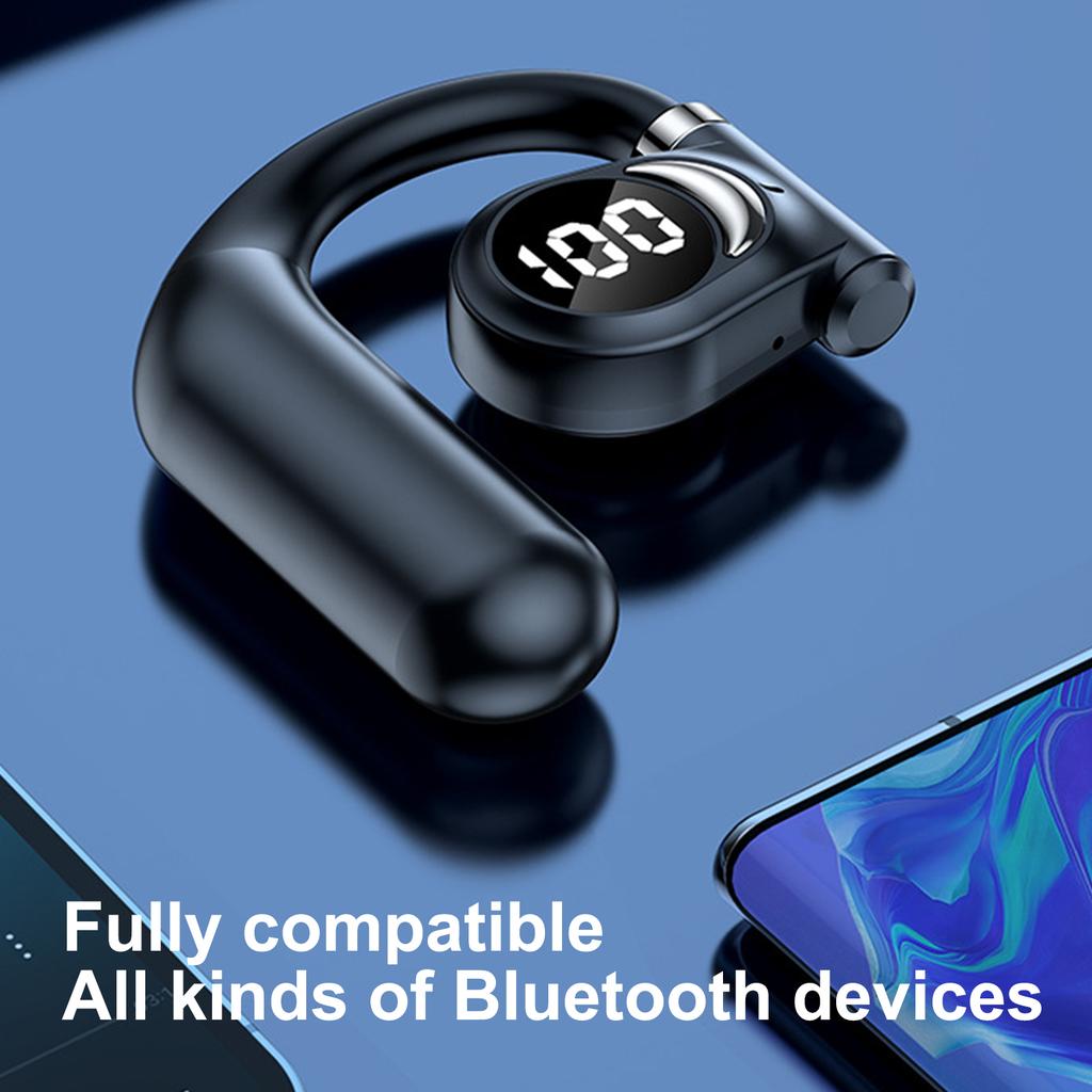 Wireless Earbuds V5.3 Headphones With Earhooks LED Display Noise Reduction Left Ear Sports Earphones For Running Workout