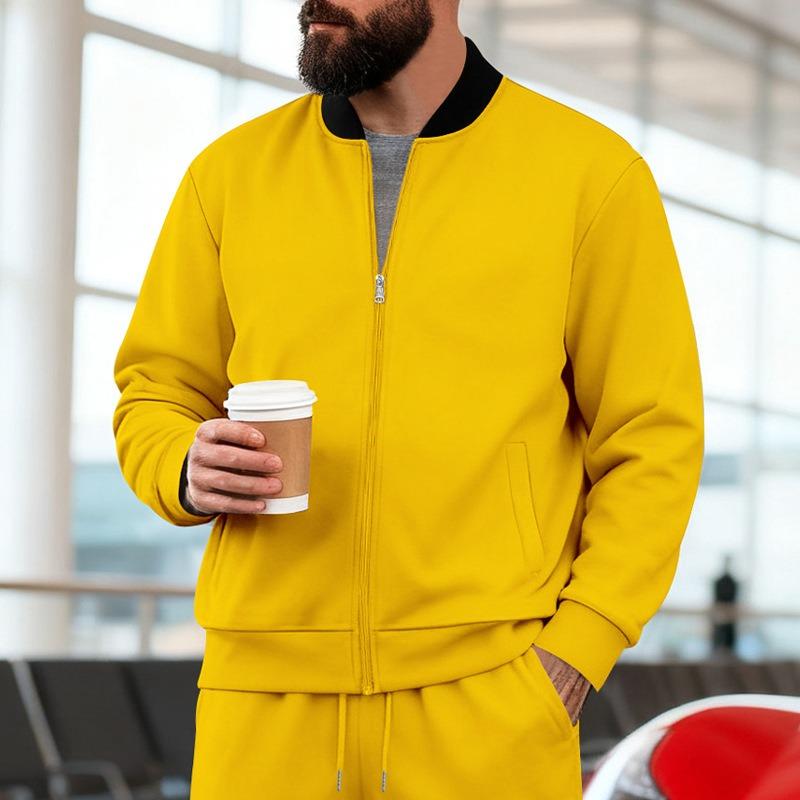 QICED Men's Vintage Casual Solid Color Print Autumn Winter Long Sleeve Zippered collar Jackets & Coats Casual Chic