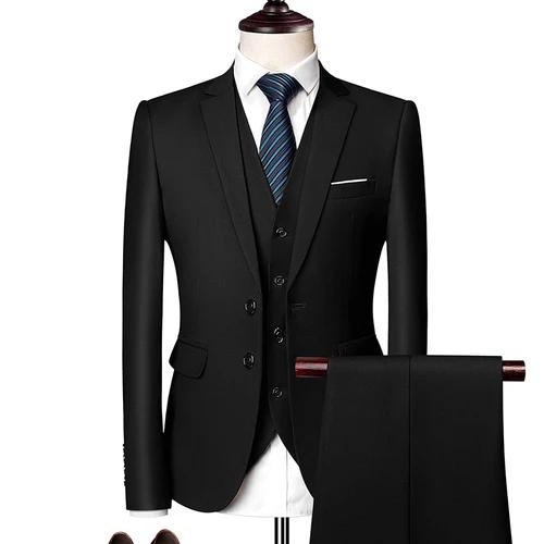 Black Grey Blue Wedding Suits Men Elegant Blazers Set Three Pieces Luxury Business Formal Vest Pants Full Coats Jackets