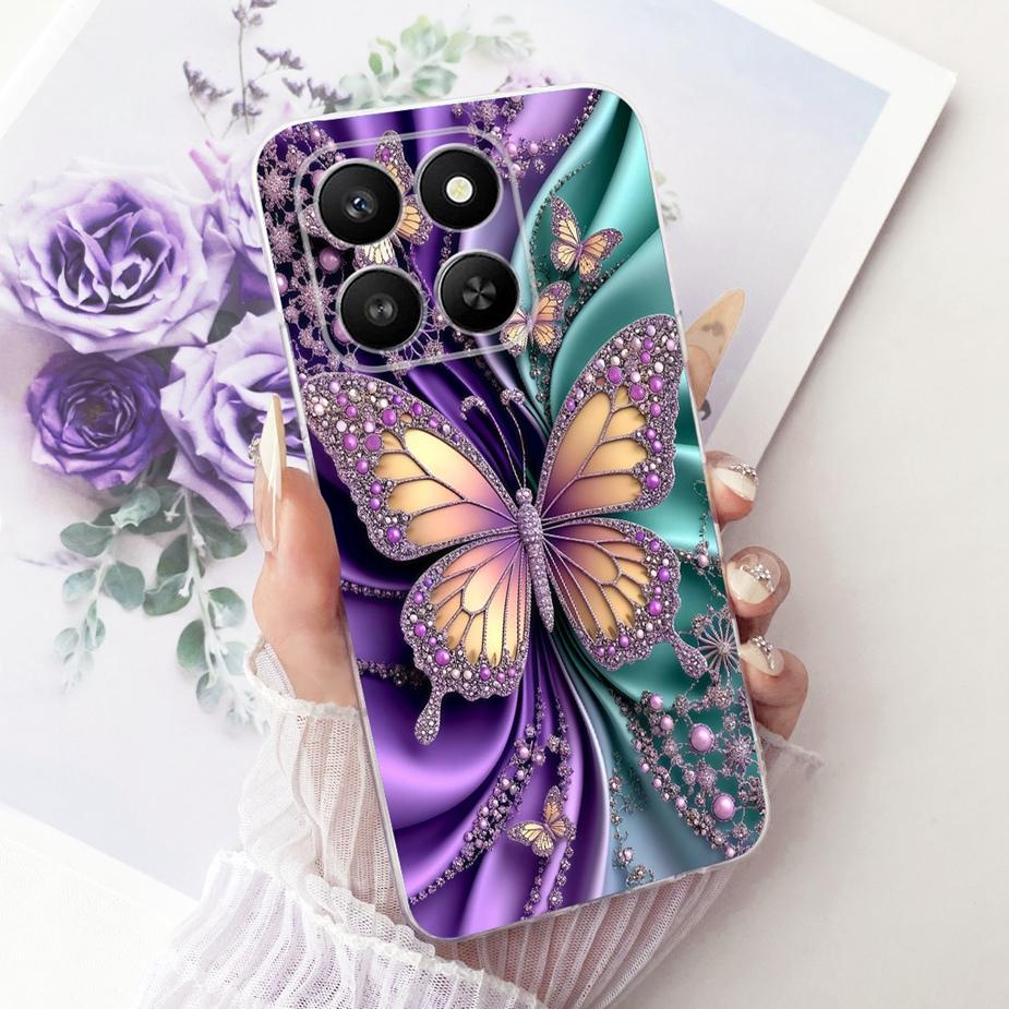 For Honor 400 Smart 5G Case LGN-NX1 Luxury Flowers Butterfly Painted Cover Silicone Case For Honor X7d X 7d HonorX7d Soft Fundas