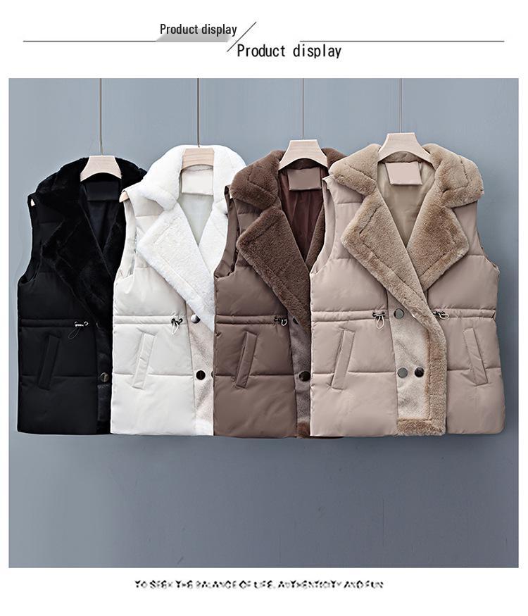 Женский демисезонный жилет из овчины большого размера на двубортной застежке с меховым воротником, 2025