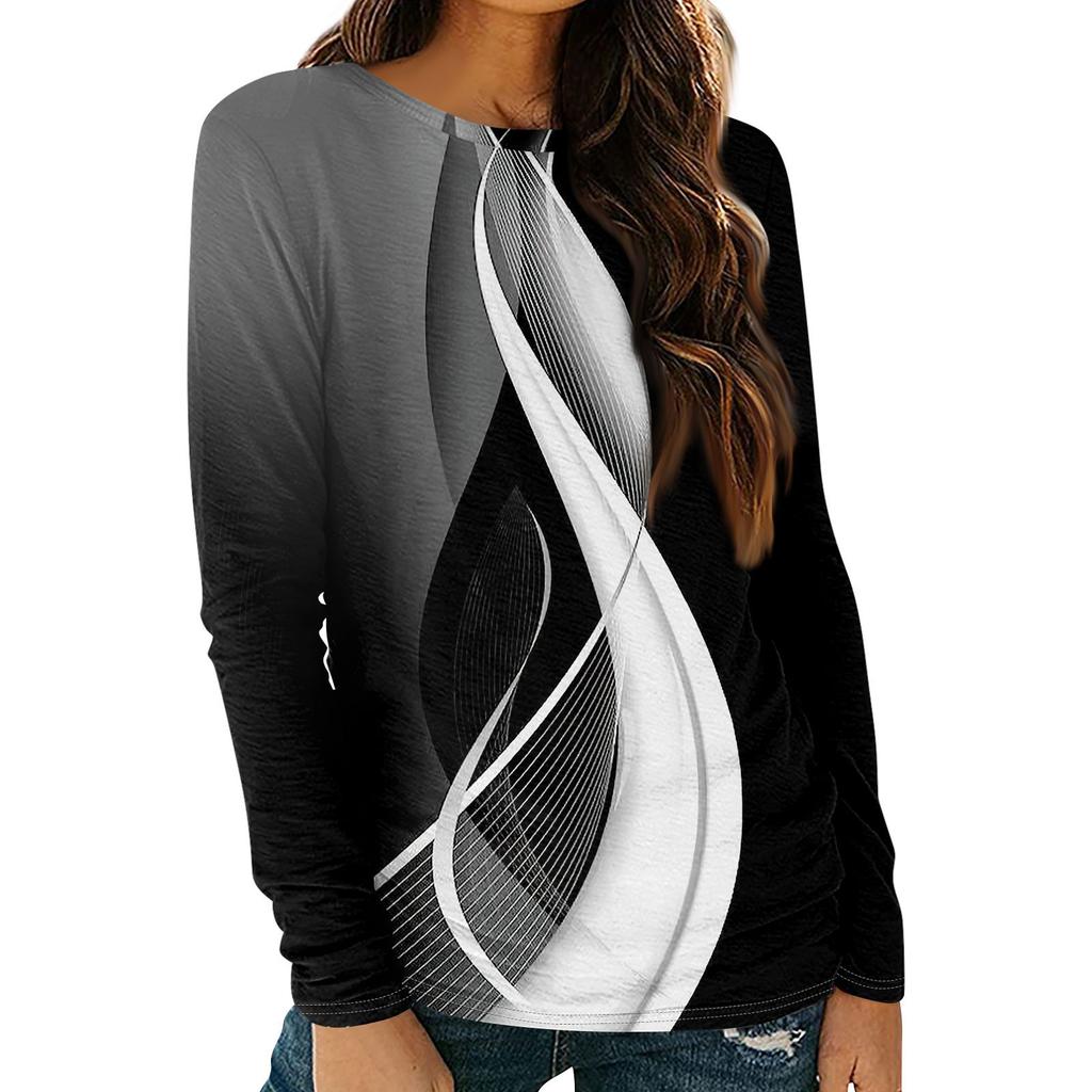 Womens Long Sleeve Round Neck Shirts Basic Tee Casual Top Fall Trendy Tunic Outfits Fitted T Shirts