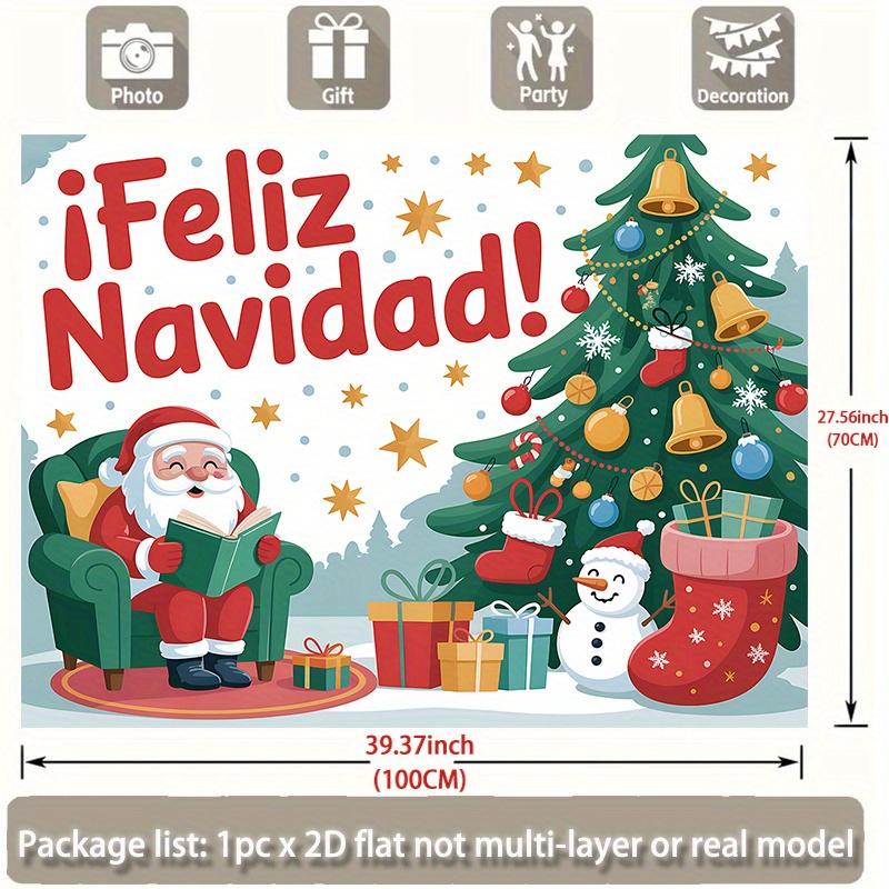 2D flat, 1 large Santa Claus wall banner for indoor/outdoor use, includes snowman, bell and gift