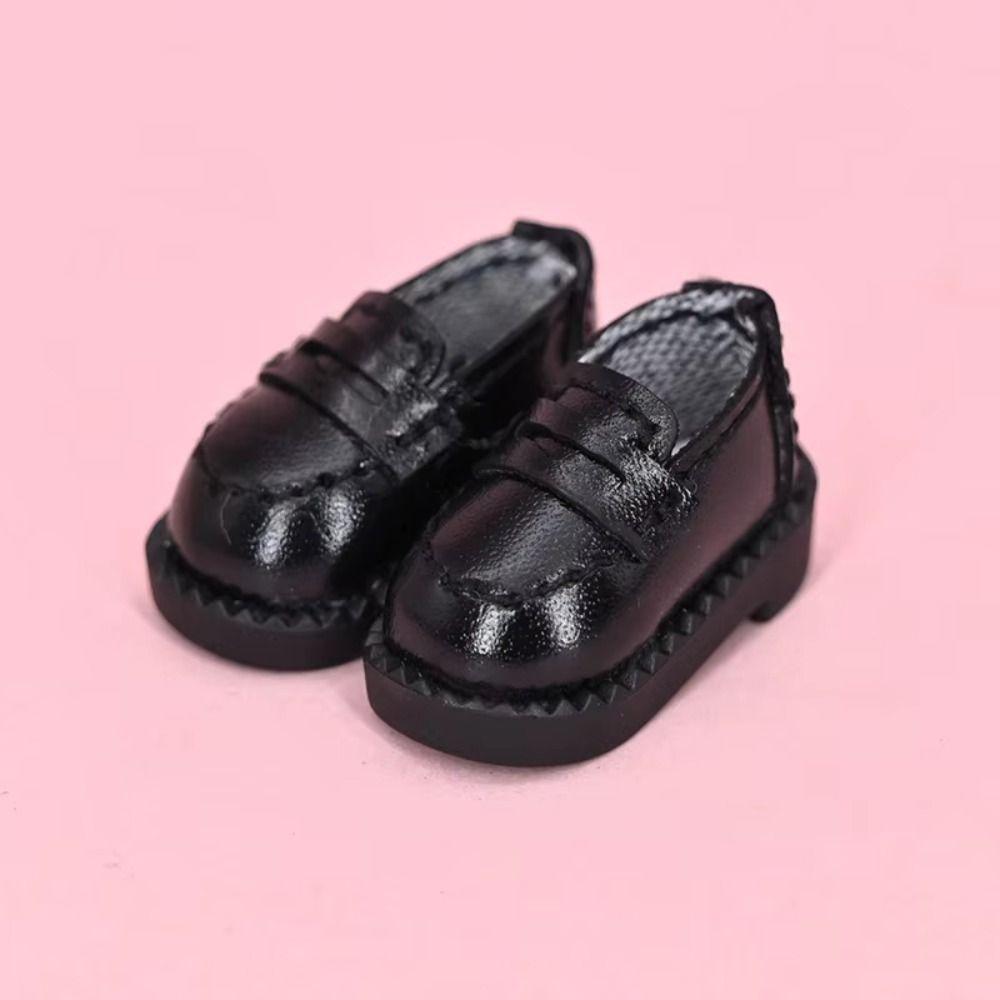 1pair Black Brown Ob11 Doll Shoes Pretend Play Dolls Uniform Shoes For Penny