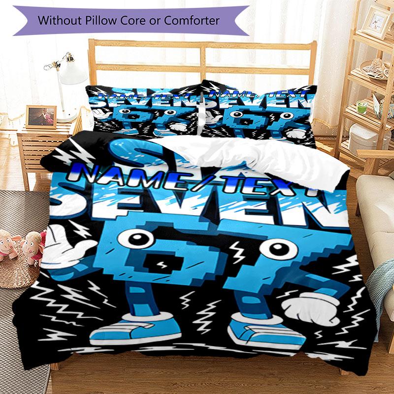 3PC Custom Name Energetic Cartoon Character Set Bedding Set Printed Bedding Set Duvet Cover Closure Includes 1 Duvet Cover & 110 Pillowcases for Bedr
