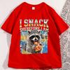 Raccoon Pizza TShirt I Snack Therefore I Am Graphic Tees Funny Animal Lover T Shirt Retro Cotton Short Sleeve Round Neck Tee