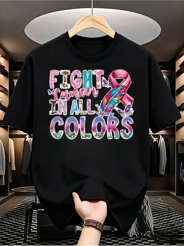 1pc Mens Graphic T Shirt Fight Cancer In All Colors Graphic Print Short Sleeve Crew Neck