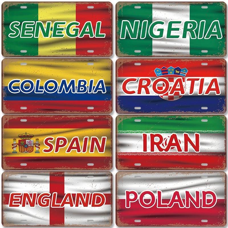 Винтажный плакат с названием страны, автомобильные лицензии, металлические жестяные знаки, Россия, Франция, Бразилия, металлическая пластина, гараж, гостиная, Ретро Настенный декор