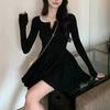 Платье с длинным рукавом Женское осеннее платье Новое Маленькое французское платье Внутреннее с базой Маленькое черное платье