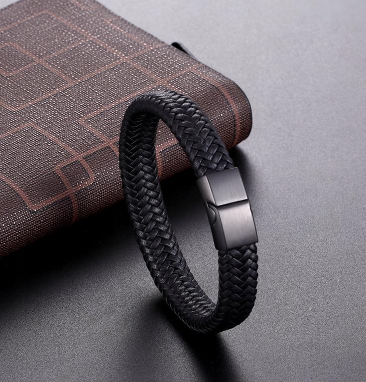 Men's leather bracelet black gift braided bracelet adjustable