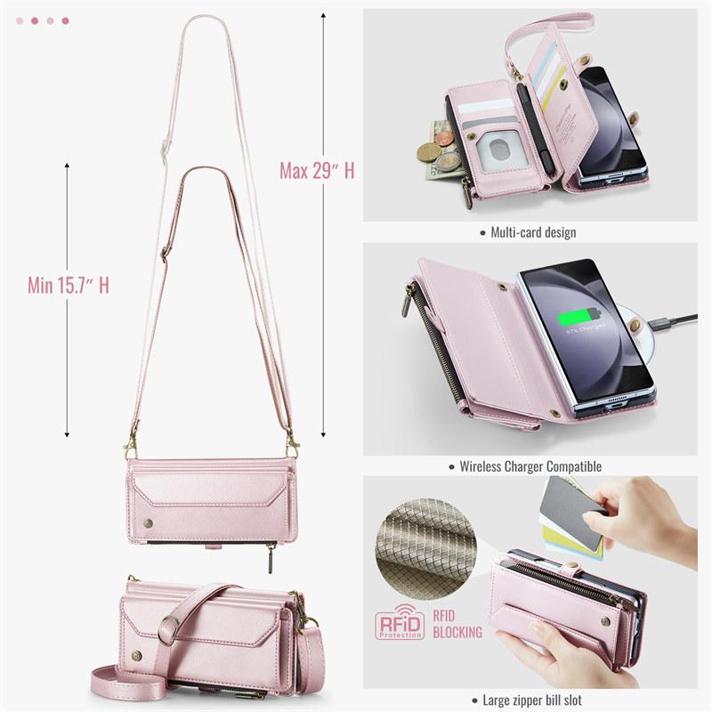 CaseMe Кожаный чехол-книжка для Samsung Galaxy Z Fold 7 5G 6 5 4 3 S26 Ultra S25 Edge S24 FE S23 S22 S21 S20 Plus Note 20 Кошелек на молнии Чехол-кардхолдер
