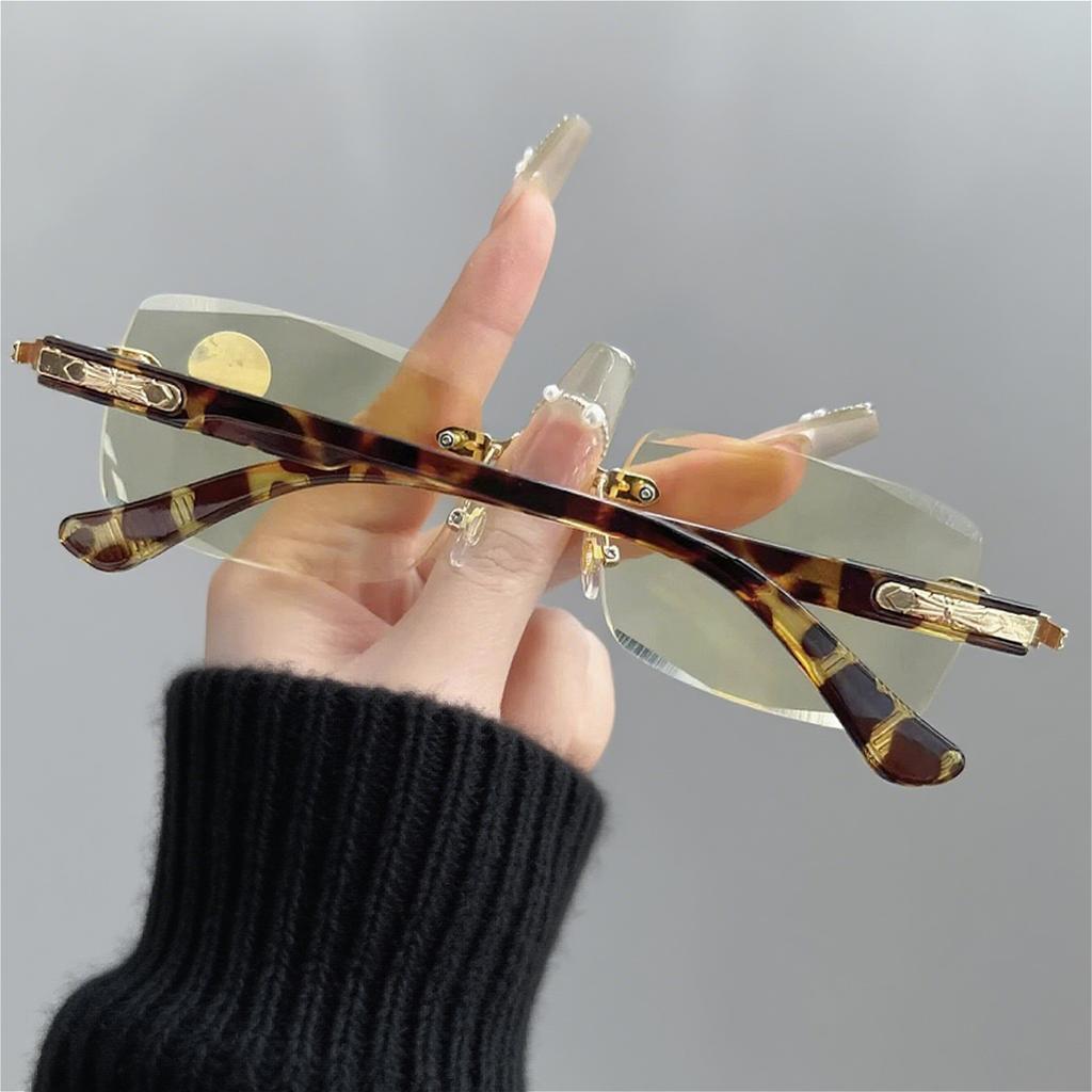 Желтые линзы Безободковые Ночного видения Очки для чтения Высокой четкости Защита от синего света Осветляющие Очки с обрезкой края диоптрии +4.0