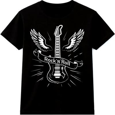 Футболка Rock N Roll с графическим принтом Гитара Крылья Винтажная футболка музыкальной группы Рокерская футболка