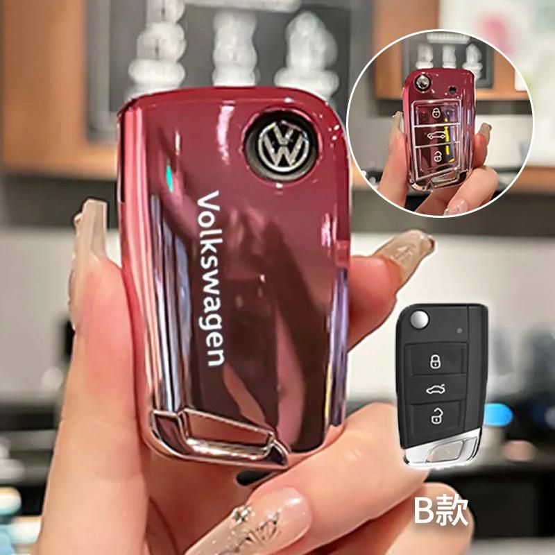 Valve Stems Caps For VOLKSWAGEN VW High-end Car Remote Key Case Cover Gradient Color TPU Fold Keyless Bag For VW Volkswagen Polo