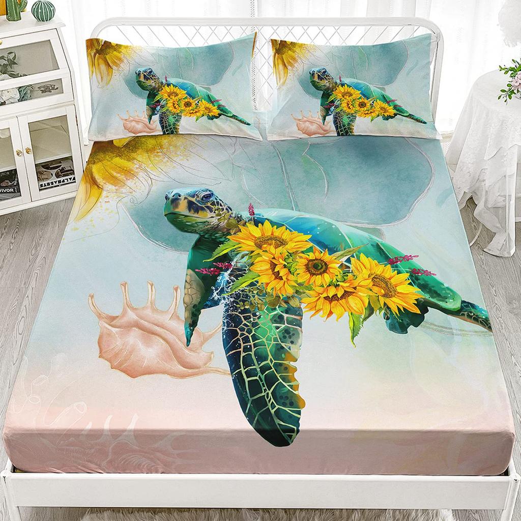 Ocean Turtle Pattern Sheet Three-Piece Digital Printing Bedding Sheet Three-Piece Children Adult