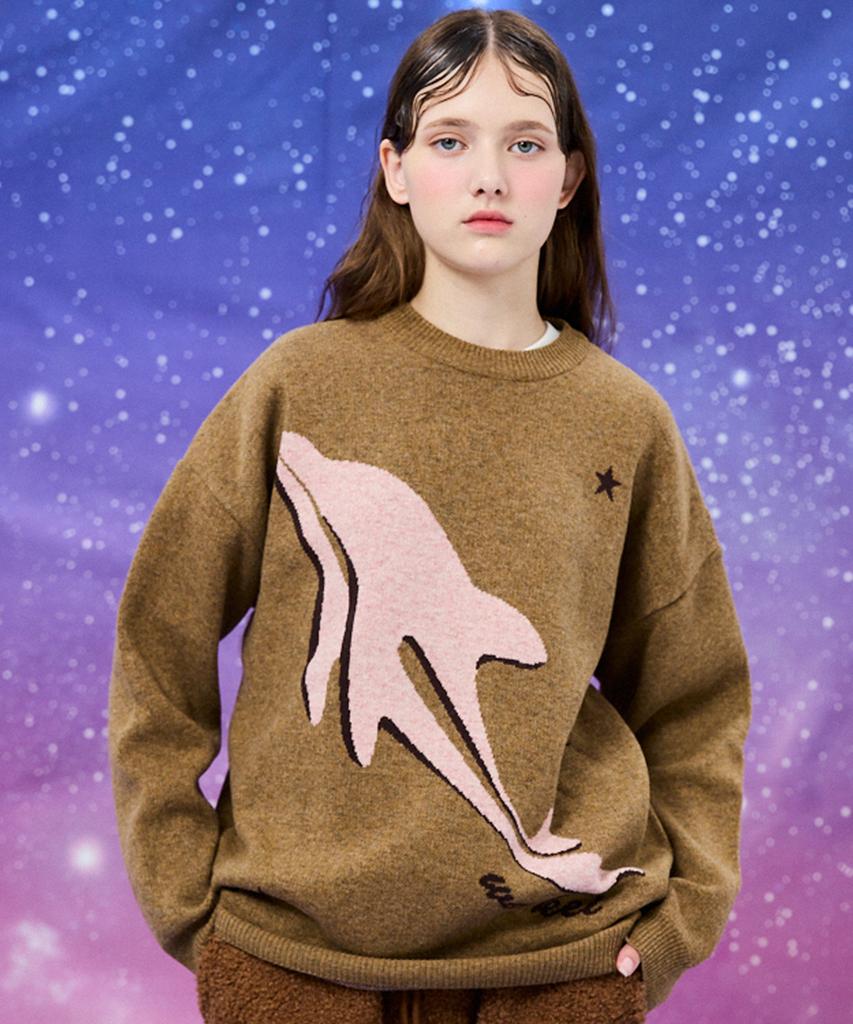 WAIKEI Dolphin Universe Crewneck Knit Brown