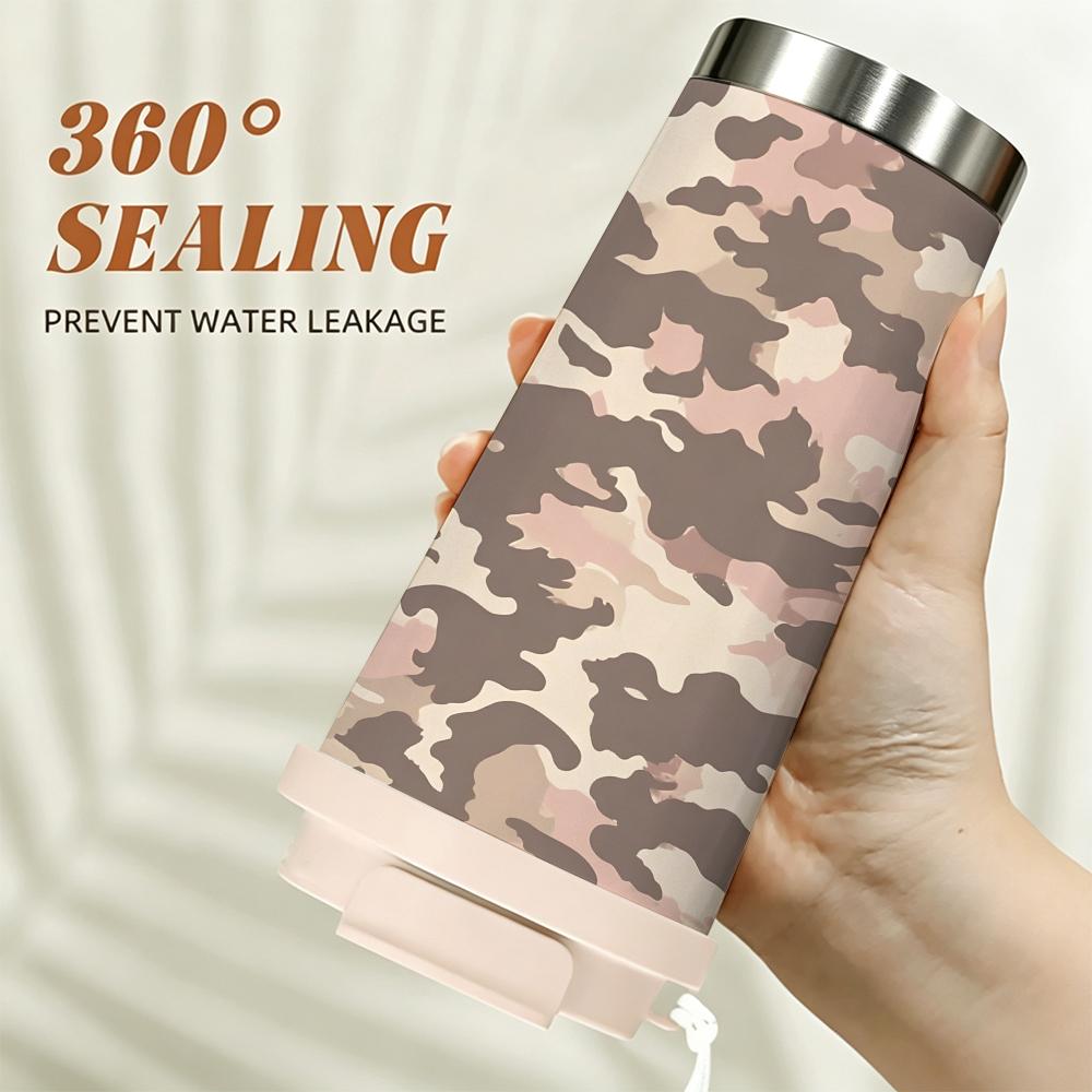 Cute Pink Camouflage Pattern Stainless Steel Insulated Coffee Tumbler Walled Vacuum Thermal Mug Portable Cup for Travel Office Commute