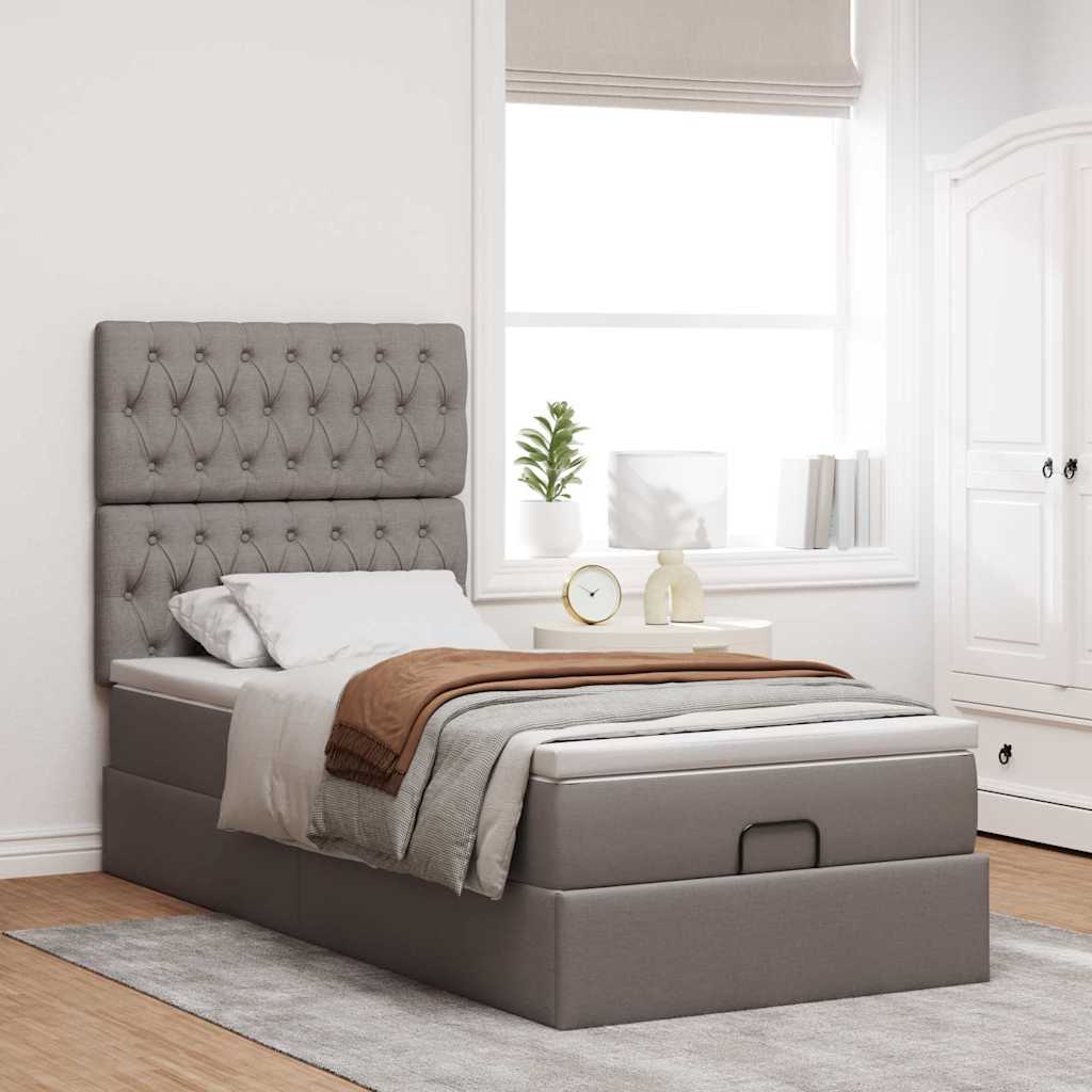 Vidaxl Rama Łóżka Otomana Z Materacem, Taupe, 90X200 Cm, Tkanina