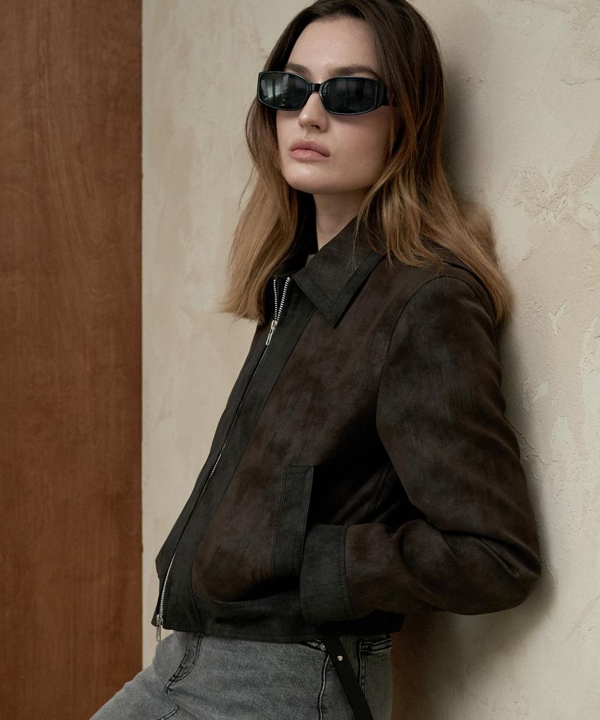 Sperone Women Lamood Leather Line Crop Jacket (Brown)