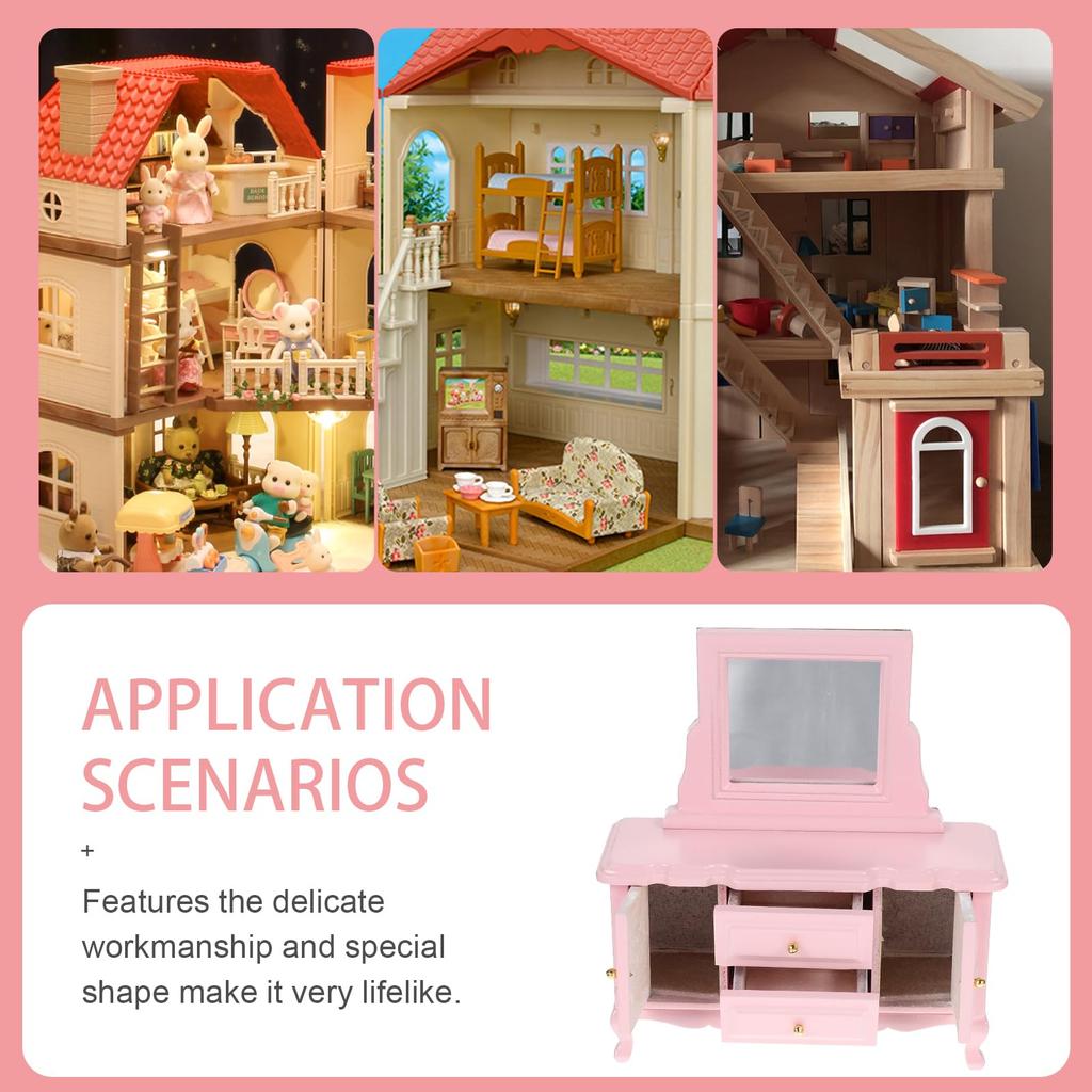 Кукольный домик STOBOK Миниатюрная мебель Мини-туалетный столик с зеркалом Игрушка Игра понарошку Изысканный дизайн Коллекция мебели Дисплей Миниатюрная модель