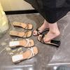 Transparent Sexy Outer Slippers 2025 Summer New Bow Fairy Style Thick Heel Square Head Open Toe Sandals