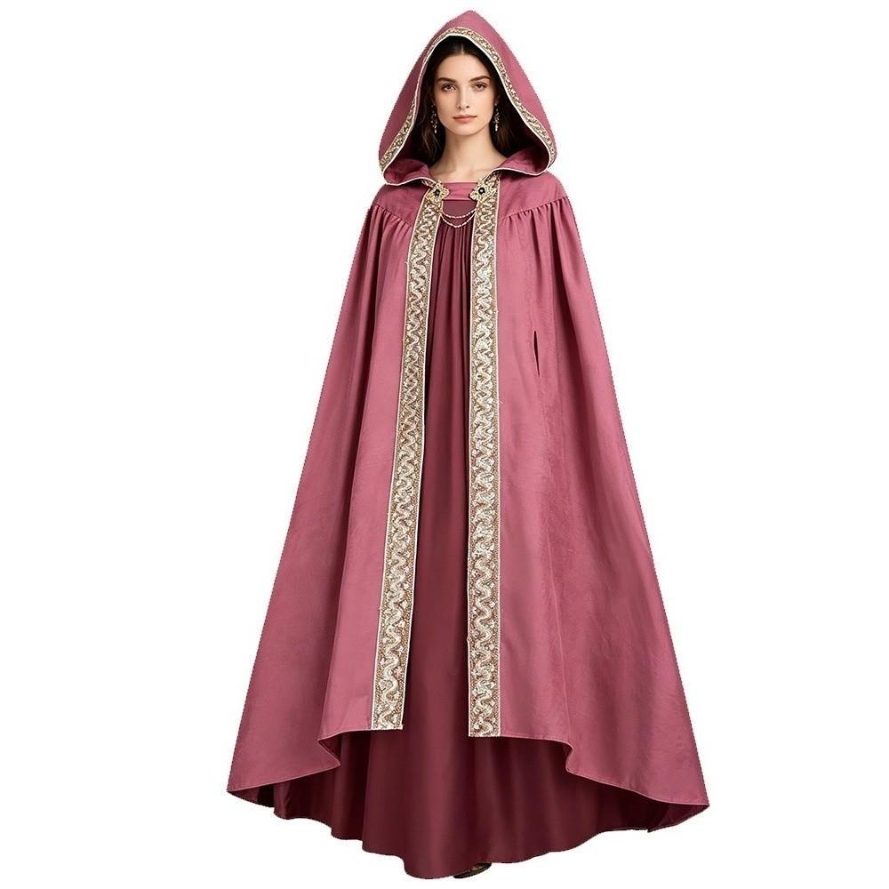 Pastoral Ribbon Edge Medieval Cloak Fantasy Hooded Cape Warrior Cloak Halloween Cloak Adult