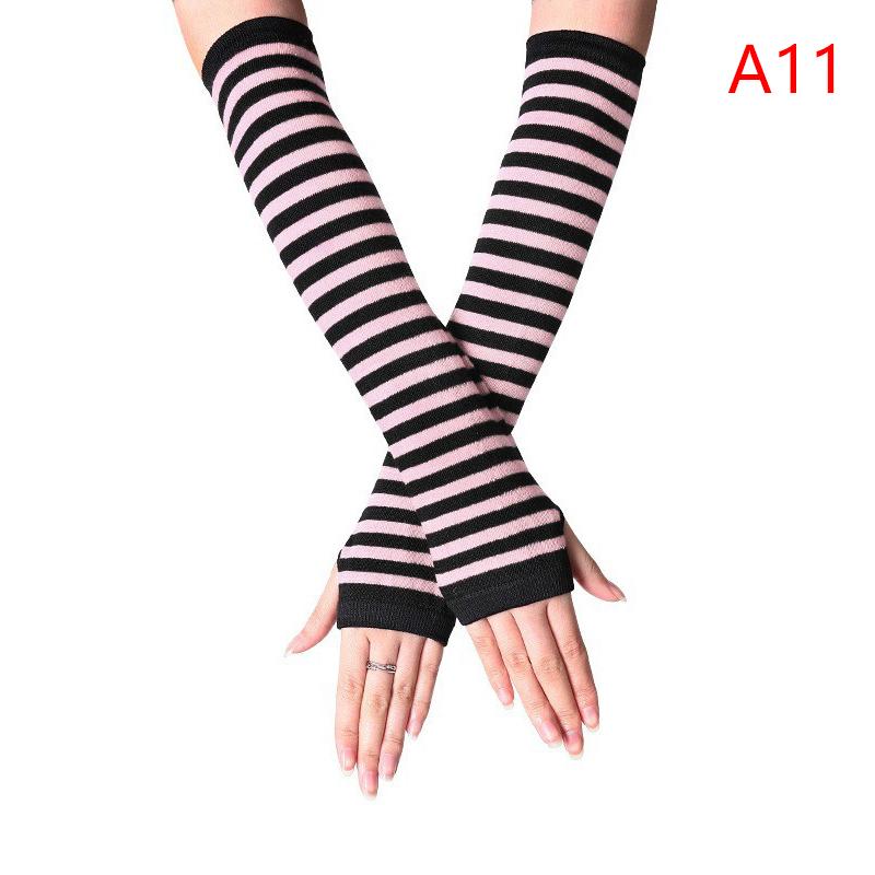 Зимние теплые перчатки с длинными рукавами для мужчин и женщин, без пальцев, в полоску, в стиле хип-хоп, варежки до локтя, эластичные утепленные рукава для улицы