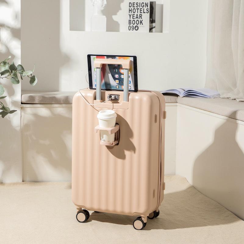 Легкий женский чемодан-спиннер 20 дюймов с подстаканником - Ручная кладь в свежем стиле