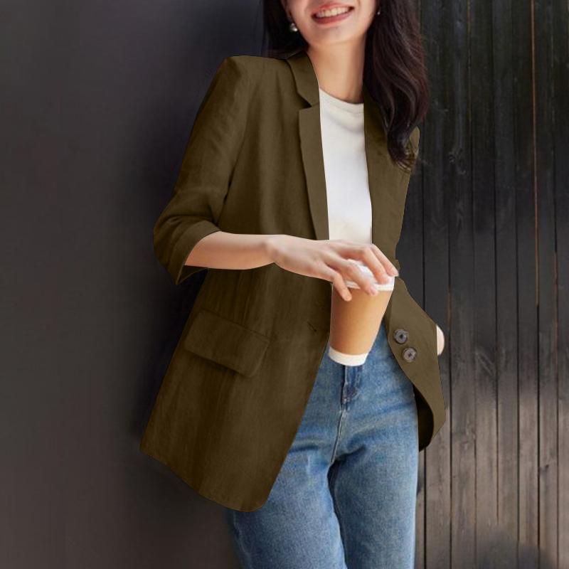 ZANZEA Женский повседневный тонкий кардиган с зазубренными лацканами и длинным рукавом