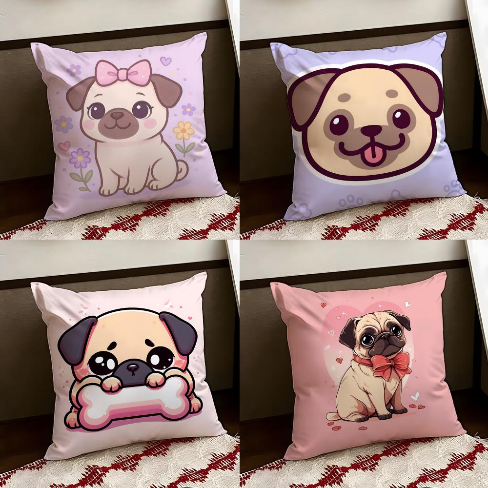 Snorty Sweet Heart Pug Cushion Cover Reversible Soft Durable Pillow Cover Home Car MultiScene Use for Daily Comfort