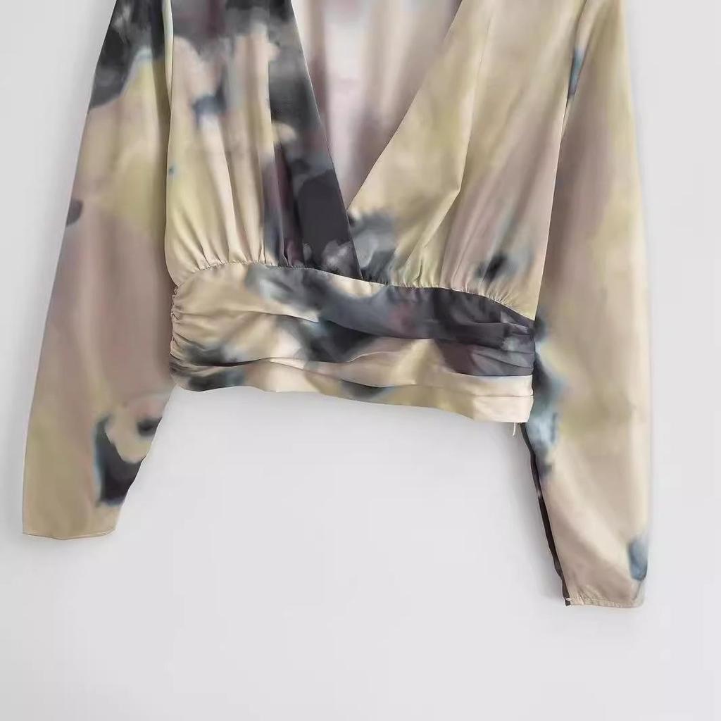 2024 Euro-American Women's Fashion: French Ink-Wash Short Top & Skirt Set