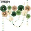 15pcs Wedding Party Decorations Set Green Tissue Paper Pom Poms Dot Paper Garland String Hanging Backdrop for Engagement Green Boho Wedding