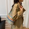 Chic Striped Woven Shoulder Bag for Girls Women Large Capacity Summer Beach Straw Tote Bag for Everyday & Vacation Use KTY