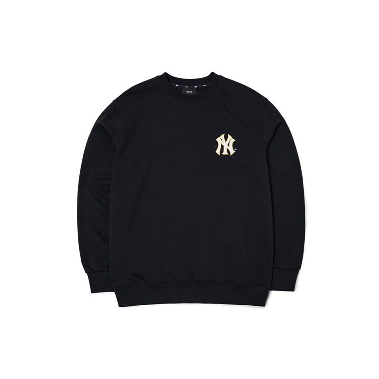 MLB x Disney Мультяшный Круглый вырез Нью-Йорк Янкис Утка Дональд Принт Пуловер Свитшот с длинным рукавом Унисекс свитшот Черный 3AMTD1114-50BKS