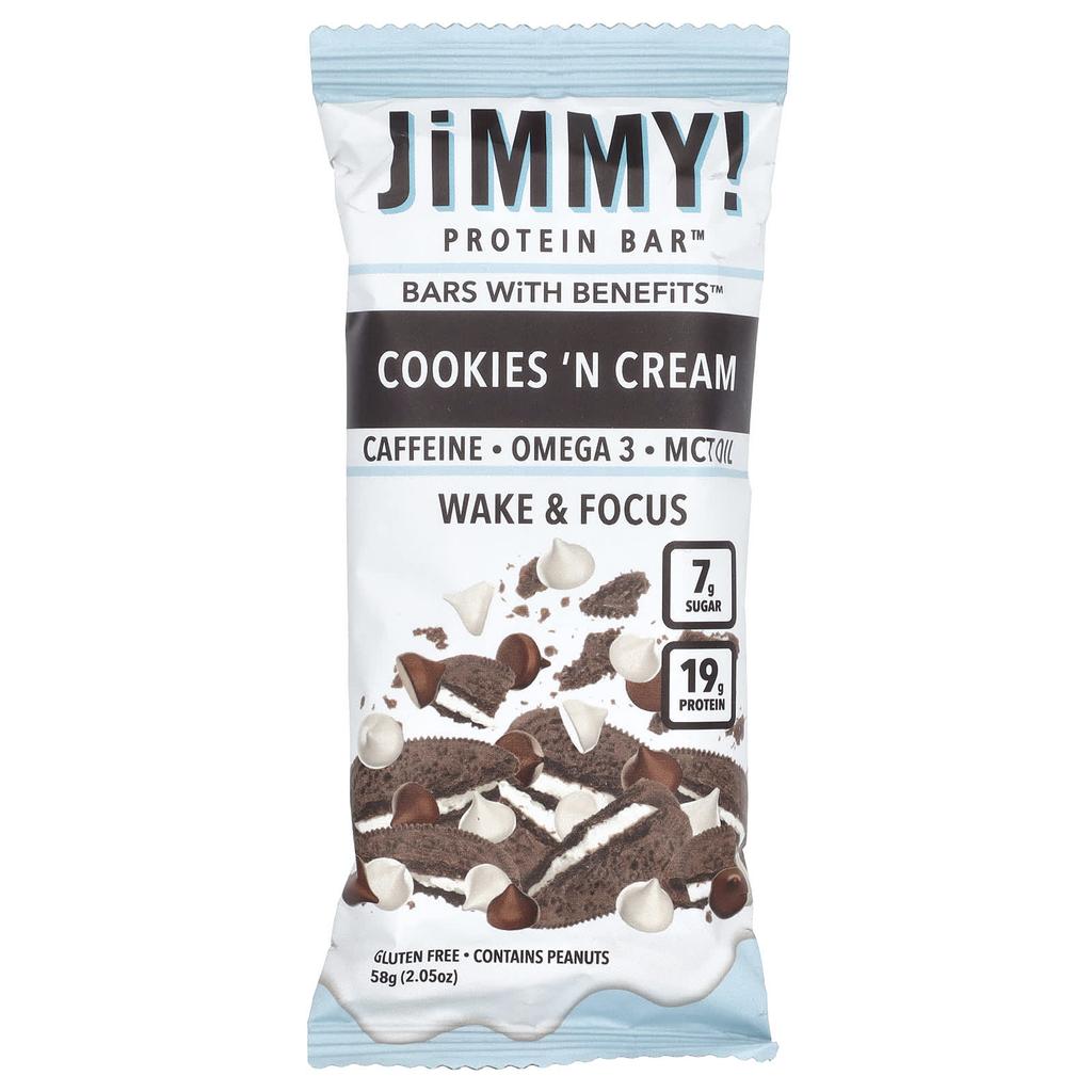 JiMMY! Bar Benefits, Protein Bar, Cookies & Cream, 4 Bars, 58G (2.05Oz) Each