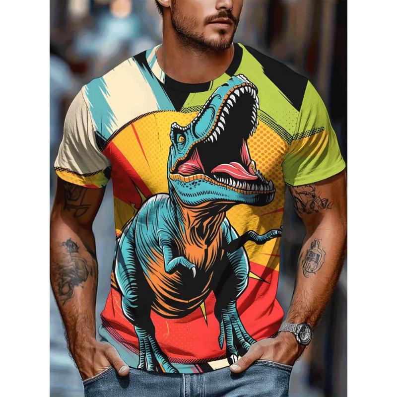 Fashion Men's Crew Neck Short Sleeve T-Shirt 3D Color Printing Summer Crew Neck T-Shirt