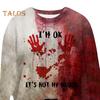 Women Sweatshirt 3D Bloodstain Print Round Neck Casual Halloween Haunted House Cosplay Top Long Sleeves Loose Hoodie