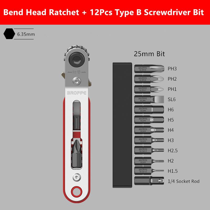 BROPPE Набор магнитных двусторонних отверток с храповым механизмом, прямоугольный 1/4 дюйма, шестигранный хвостовик, поворотная головка с трещоткой для узкого пространства, сделай сам