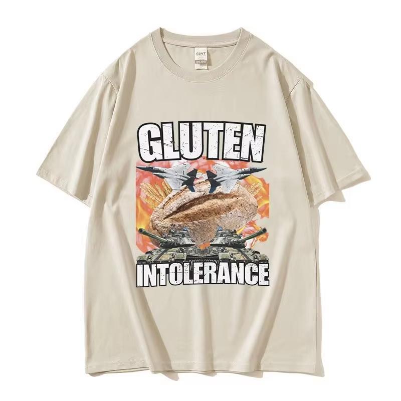 Funny Gluten Intolerance Meme Graphic T Shirt Unisexs Women Retro Fashion Short Sleeve Tshirts Harajuku Oversized Breathable Top