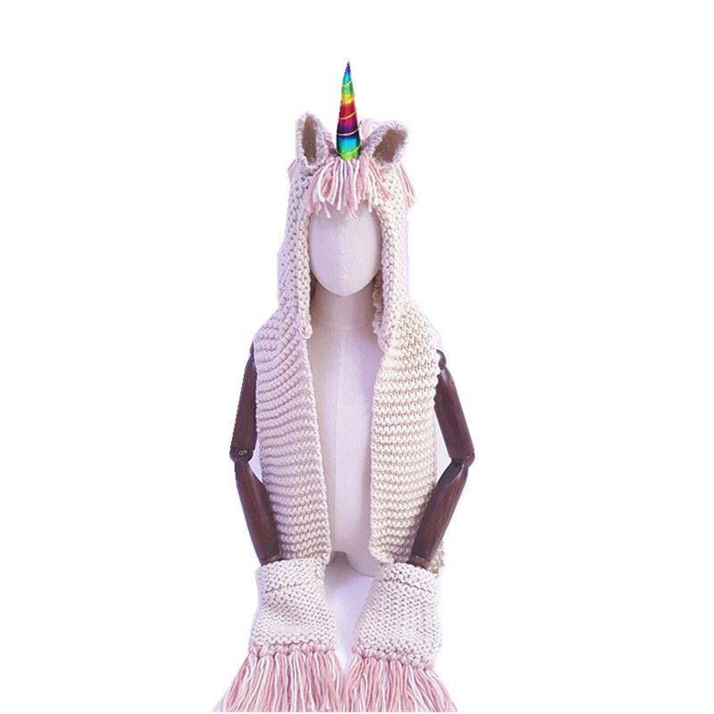 Autumn and winter children's hats European and American new unicorn wool scarf integrated hooded cape shawl tassel