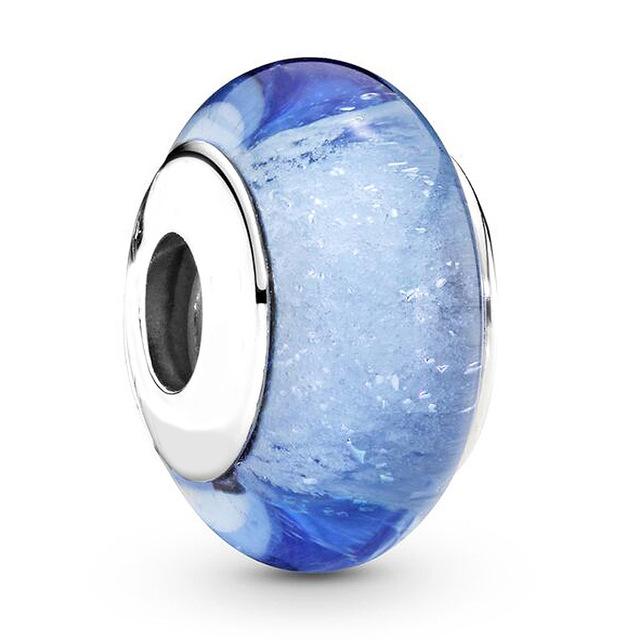 925 Sterling Silver Charm Shimmering Radiant Effervesence Heart Wavy Fancy Murano Glass Bead Fit Popular Bracelet Jewelry