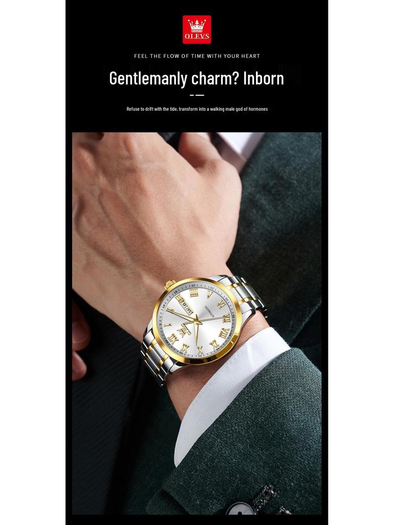 Мужские римские минималистичные автоматические механические часы Olevs с двойным календарем