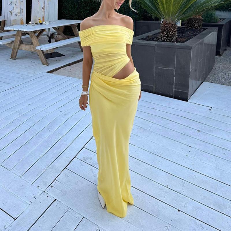 Сексуальное однотонное платье в сетку с одним вырезом и открытой талией в европейском и американском стиле