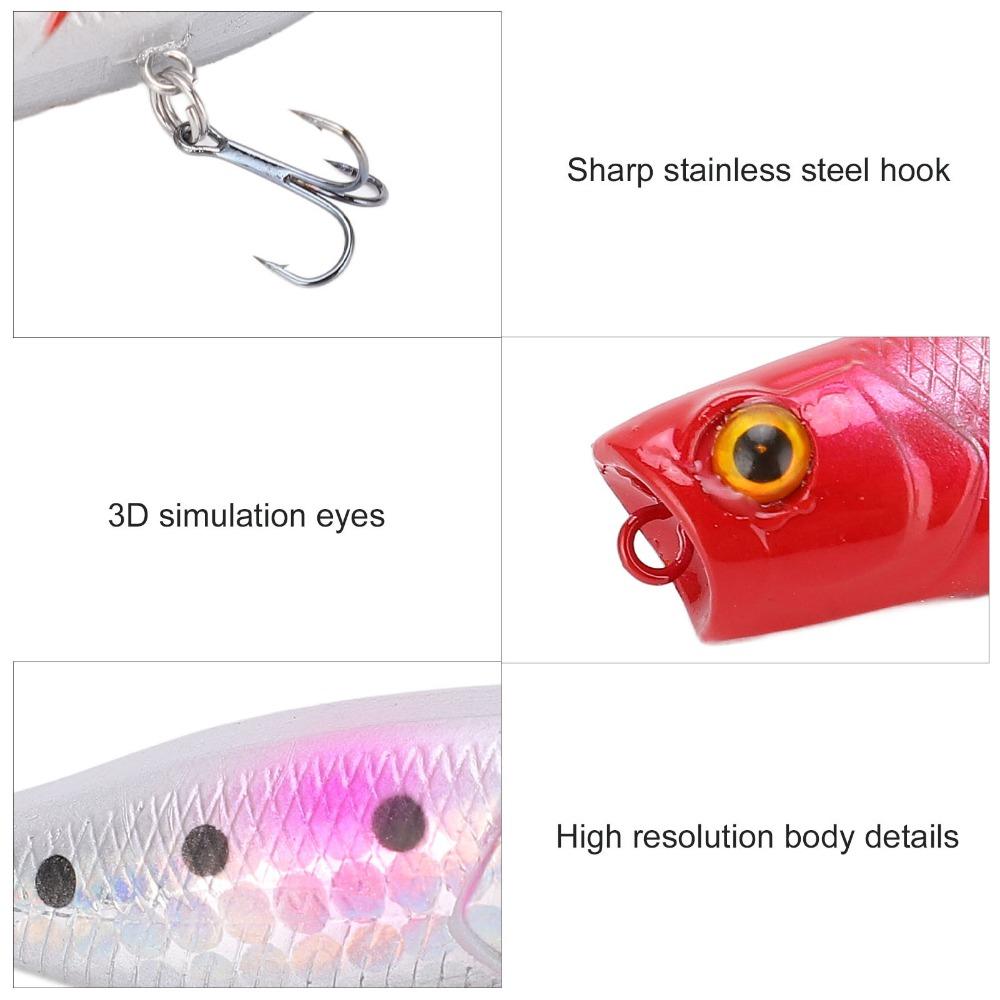 5pcs with 3D Eyes Topwater Popper Lures with Rolling Steel Balls Fishing Lures For Bass