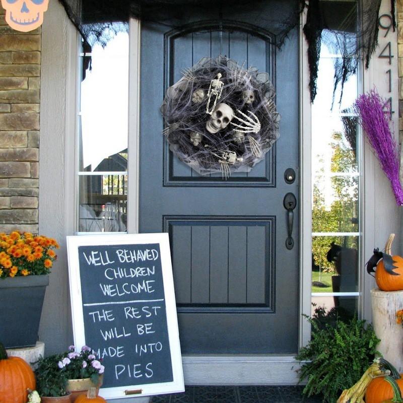 Halloween Spider Web Decor With 3D Skull Ghost Hanging Ornament Outdoor Party Yard Decoration