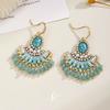 Retro handmade pearl crystal fan earrings light luxury high sense ethnic style ear hook temperament versatile ear jewelry
