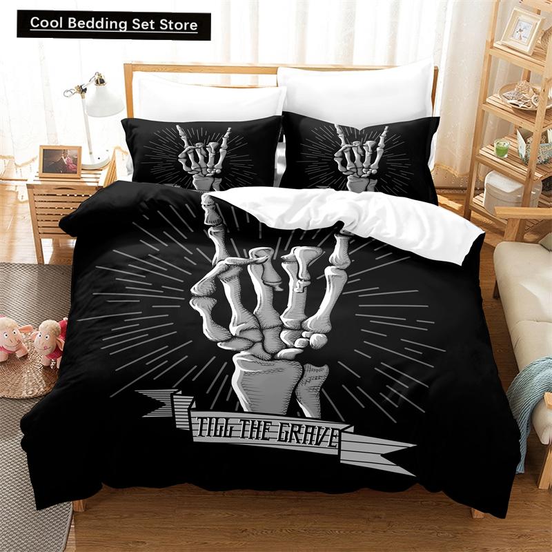 Скелет King Queen Пододеяльник Череп Постельное белье Комплект для детей Подростков Взрослых Хэллоуин Спальня Декор Мягкий Одеяло Чехол Наволочки